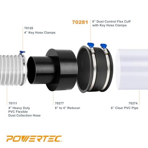 POWERTEC 70281 Dust Control Flex Cuff with Hose Clamps, 6-Inch