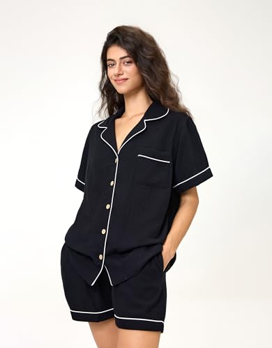 Image of BESTOUCH Womens Pajama Sets: 100% Cotton Muslin Linen Feel