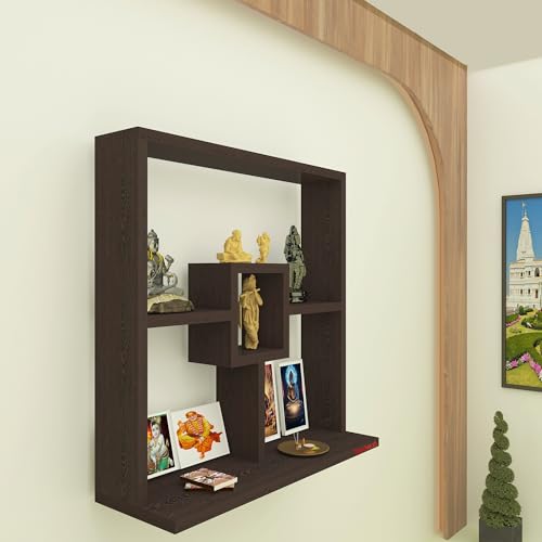 Image of Redwud Shally LED Wall Mounted Hanging Puja Temple Shelf Stylish Wood God Stand for Pooja Room Mandir Stand for Temple (Wenge) D.I.Y