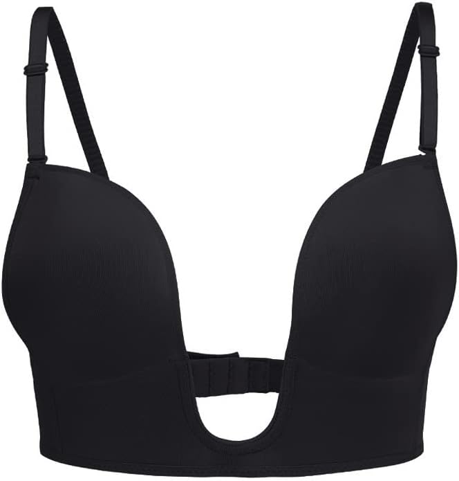 KOEMCYWomen's Low Back Bra Deep Plunge Bra Push up Low Cut Sexy U Shaped Backless Bras Wireless Bralette for Low Back Dress Wedding