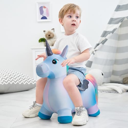 Image of EVERICH TOY Unicorn Horse Hopper, Plush Animal Hopping Toy for Toddler 18M+ | Inflatable Horse Hopping Toy for Boys Girls, Indoor Outdoor Plush Toy for 2 Year Old Kids, Gift for 2 3 4 5 6 Yrs W / Pump