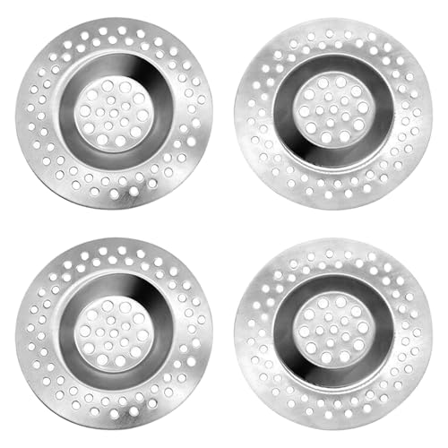 JEYORZY 4 Pcs Filtro Lavello Cucina, Filtro Lavandino, Protezione per lo Scarico in Acciaio Inox, Filtro da Scarico per Lavandino, Filtro Scarico Vasca, per Doccia e Scarico o Lavelli da Cucina