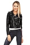 Asymmetrisch geschnitten Mayaadi Damen weiche Kunstleder-Jacke Übergangs-Bikerjacke Luxus Motorrad-Jacke Gürtel gefüttert 8A073 Schwarz M