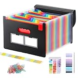 Dokumentenmappe A4, Fächermappe Sortiermappe mit 24 Fächern, Regenbogen Ordner Akkordeon Aktenordner mit Etiketten, Erweitern Ordnungsmappe mit Deckel (Schwarz-C)