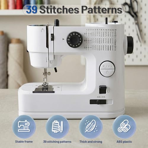 Image of Portable Sewing Machine for Beginners with Full Metal Core,Professional | 42PCS Sewing Kit,Extension Table,39 Stitches,5 Speeds, 6 Layer Fabric,Double Needle, Foot Pedal, Dual Power, Mini Electric