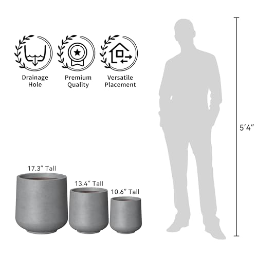 Image of Kante Small Round Curved Pale Gray Concrete Planter 9.4 inch Dia, Outdoor | Rubber Plug for Indoor, Drainage for Garden, All-Weather Cement Flower Pot, Handcrafted, Anti-Frost & UV, Modern Home Decor