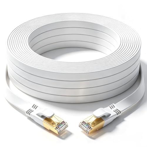 Image of Cat 8 Ethernet Cable 100 FT, Outdoor&Indoor High Speed Heavy Duty Network LAN Internet Cable,SFTP Gold Plated RJ45 40Gbps 2000Mhz Patch Cord, for Modem /Router /Gaming,Faster Than Cat7 /Cat6 /Cat5-White