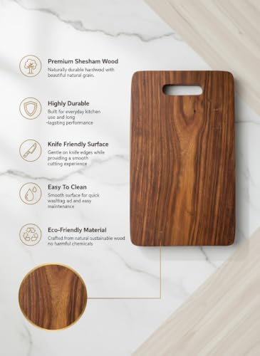 Image of Sheesham Wood Chopping Board for Kitchen, Wooden Cutting Board for Vegetables, Fruits & Meat, Thick Hardwood Serving Board- M