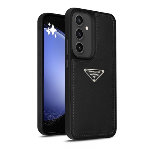 Image of Vaku Luxos Nyxen Back Cover Case for Samsung Galaxy S23 FE Premium Leather Stitched Soft Shockproof Protective TPU Phone Case Camera Screen Protector- Black