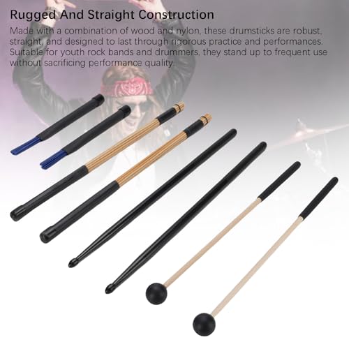 Baquetas ligeras para batería, juego de 4 piezas, madera de arce y nylon, ideal para música jazz y folk miniatura 7
