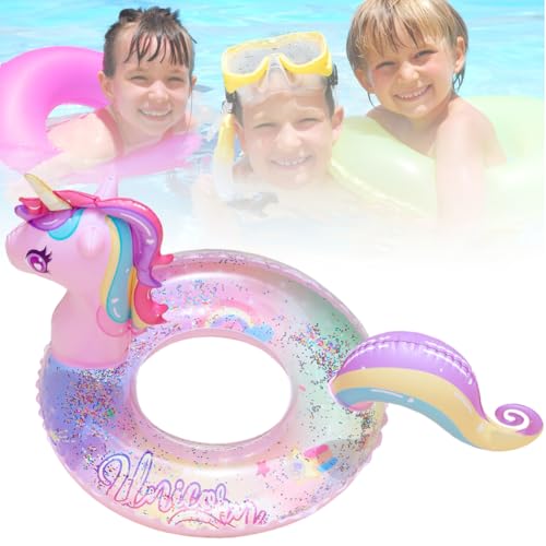 Anillo de Natación Unicornio,Flotador Inflable de Unicornio para Piscina, Diversión Piscina Flotadores, Verano Fiesta Decoraciones Piscina Juguetes para Niños 5-9 años