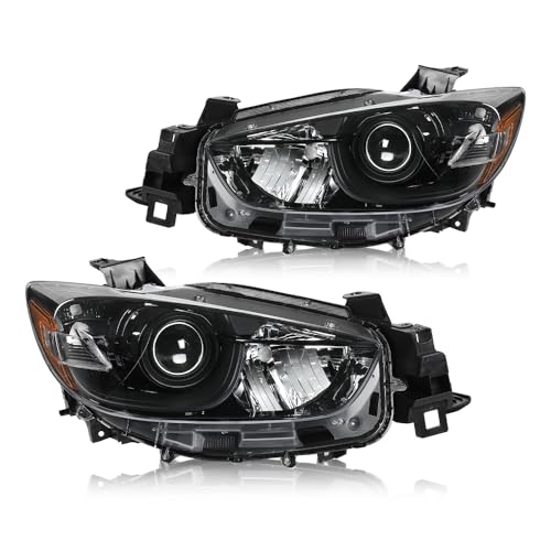 LQI Projector Headlights Assembly Left and Right Side Compatible with Mazda CX-5 2013-2016 KJ0151031C, KJ0151041C, MA2518146, MA2519146 Clear Lens Black Housing Amber Reflector