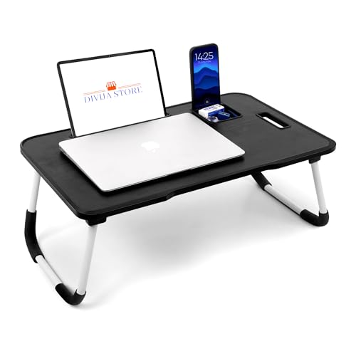 Image of Foldable Wooden Laptop Bed Tray Table, Multifunction Lap Tablet Desk with Cup Holder, for Eating Breakfast, Reading Book, Working, Watching Movie on Bed (Black Bidding)