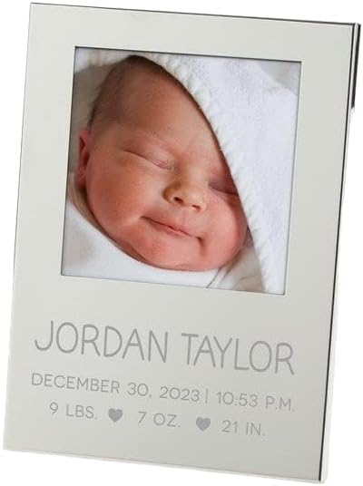 Personalization Universe Baby Birth Information Engraved Silver Picture Frame