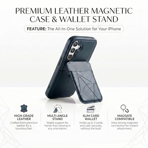 Image of amazon basics Premium Vegan Leather Back Cover with Card Holder and Integrated Mobile Stand for Samsung Galaxy S24FE 5G - Slim Shockproof Wallet Case with Geometric Stitching [Blue]