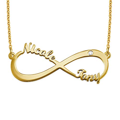 Myka - Personalized Infinity Couples Name Necklace With Round Cut Diamond - Infinity Charm - Jewelry Pendant For Valentine's Day, Mothers's Day, Christmas, Xmas, Summer - Dainty Customized Gift For Mother, Grandma, Mom, Her, Women - Sterling Silver 0.925, Vermeil, 18K Gold & Rose Gold Plating #TOP10
