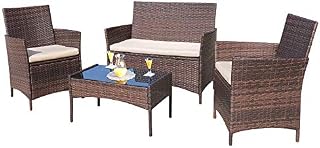 Homall 4 Pieces Outdoor Patio Furniture Sets Rattan Chair Wicker Set, Outdoor Indoor