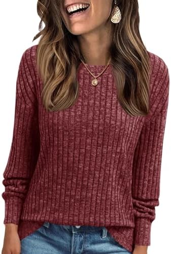 Cicy Bell Damen Pullover Leichter Rundhals Langarmshirt | Strickpullover,Oberteil,Loose Fit,Pulli,Oversize,Sweatshirt,Longsleeve,Casual,Bluse