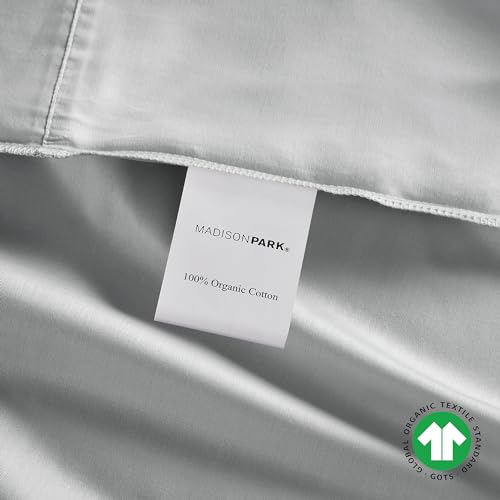 Image of Madison Park Organic Cotton Sheets 300TC, Queen Size Bed Set, Grey 4 Piece