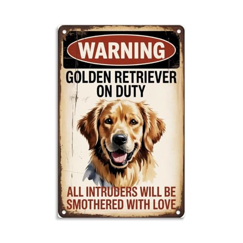 Golden Retriever Dog (Warning Golden Retriever on Duty) Tin Sign