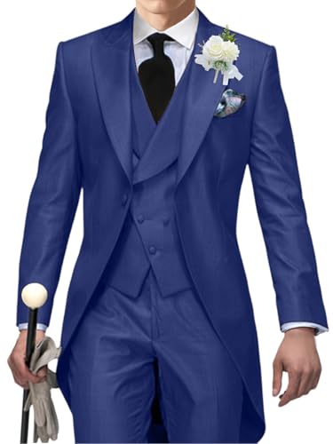 Men's Tailcoat Suit,Mens Tuxedo 3 Piece Slim Fit Suits Double Breasted for Men Summer Wedding,Proms,Concert,Royal Blue,3XL