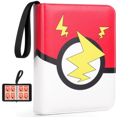 FAMOMI Card Binder 4-Pocket, Trading Card Collector with 50 Removable Sleeves, 400 Cards Pocket Portable Album Holder Book(Red)