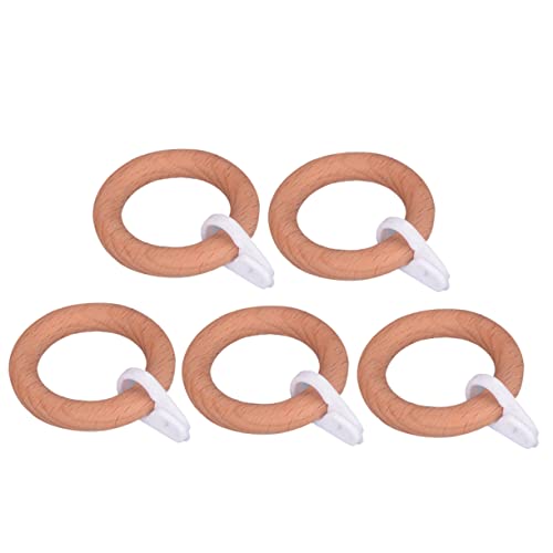 GOOHOCHY 5Pcs Solid Wood Curtain Rings Hanging Clips for Shower Window Curtains Flexible and Safe Design Suitable for Various Curtain Types and