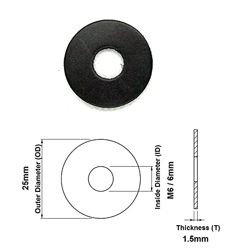 TERF® 10 Pcs Black Rubber Penny Washer M6 / 6mm X 25mm X 1.5mm Penny Washers Size: 6mm Inside Diameter (Hole) X 25mm Out Side Diameter X 1.5mm Thickness - Image 3