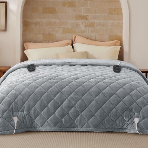 Image of Bedsure Quilted Heated Blanket King Size, Filled for Extra Warmth, Gray