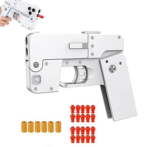 Frenaki Jouet de Pistolet à Balle Molle Pliant en Forme de téléphone Portable, Pistolet Jouet à éjection de Coque, Cadeau de Pistolet Jouet Pliant en Un clic pour 10+ garçons Filles (Blanc) Cover