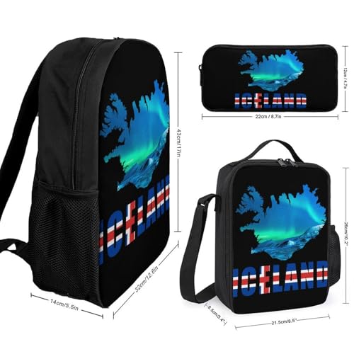 Iceland Flag Map Northern Lights Large Travel Backpacks Carry on Backpack Weekender Bag with 2 Storage Pockets for Men And Women2