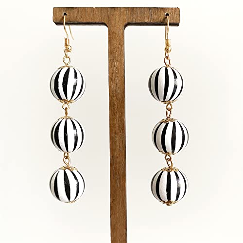 Unique Handmade Lightweight Long Three Nature Wooden Beaded Ball Dangle Drop Earrings Tribal Ethnic Vintage Bohemian Wood Chain Earring for Women Statement Jewelry Gifts2