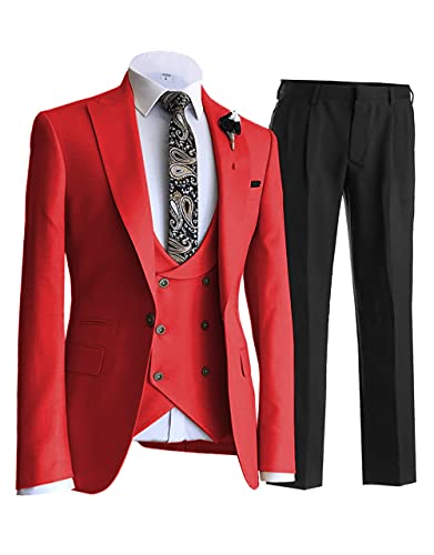 Men's 3 Piece Suit Stylish Business Tux Slim Fit Suit Set- Blazer, Pants, Vest