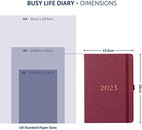 Busy B Busy Life Diary January to December 2023 - A5 Berry - Faux Leather Week to View Planner with Dual Schedules, Pen holder and Pockets