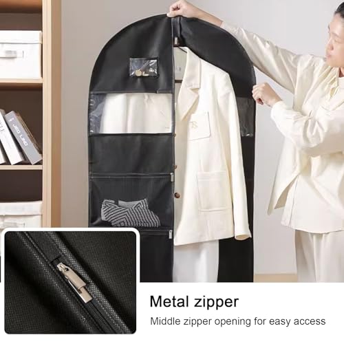 Hanging Garment Bags for Closet Costume Garment Bag with 3 Clear Zipper Pockets for Suits Dress Cover, Travel & Competitions Protector(60x10x130cm/24x4x51")4