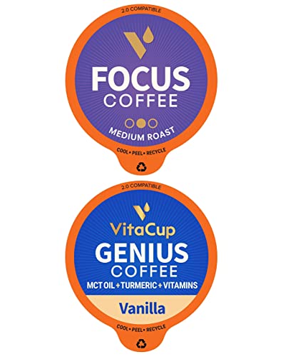 VitaCup Coffee Pod Genius Vanilla & Mushroom 32ct. Bundle Vitamin infused Single Serve Pods Compatible with K-Cup Brewers Including Keurig 2.0