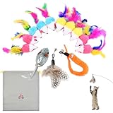 🐈Ensemble de remplacement complet : Contient 13 jouets en plumes sélectionnés, de tailles 9 à 20 cm, et un sac de rangement à cordon, dont certains sont équipés d'un dispositif sonore à clochette. Fabriqué à partir de matériaux respectueux de l'environnement, il s'adapte à la plupart des jouets pour chats grâce à des crochets à œil, ce qui permet un remplacement rapide, prolonge la durée de vie du jouet et réduit le besoin d'achats répétés.