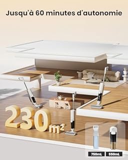 Proscenic F10 Ultra+ Aspirateur Laveur sans Fil,60 Mins Aspirateur Balai sans Fil Sec et Humide,Léger Aspirateur Eau et Poussière,Laveur de Sol,Autonettoyant,1.3L,Nettoyage des Angles,Bords,Sols Durs