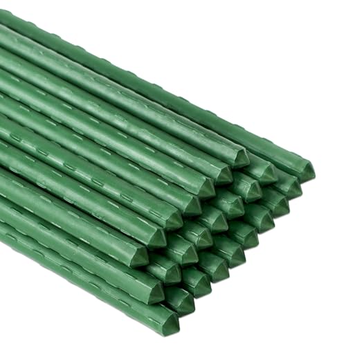 FORUP Garden Stakes 25 Pack Steel Plant Stakes with Plastic Coating for Climbing Plants Tomato Eggplant Bean Support Rust-Resistant Outdoor Garden Stakes (58 Inch)