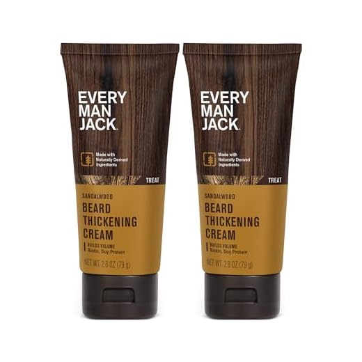 Every Man Jack Beard Thickening Cream - Strengthens, Thickens, Nourishes Beard - Light Sandalwood Scent - Made with Naturally Derived Ingredients like Biotin, Vitamin B6, Soy Protein - 2.8oz - 2 Pack