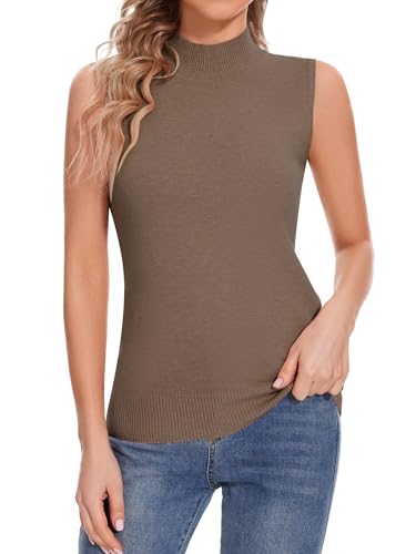 Image of Sleeveless Mock Neck Tops for Women Soft Slim Fit Knit Vest Tops