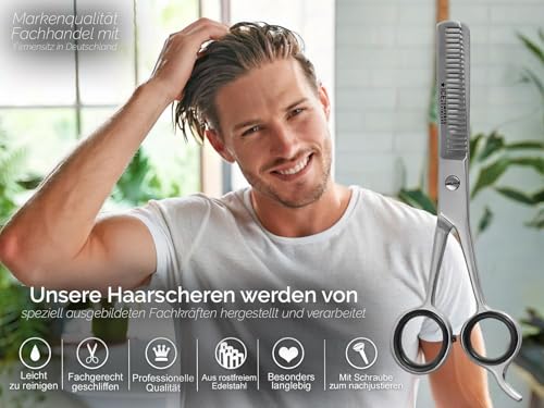 PREMIUM Effilierschere Haarschere mit Etui - Friseurschere zum ausdünnen der Haare - Ausdünnschere für jedes Haar 2-Seitig gezahnt aus Edelstahl 6 Zoll Silber