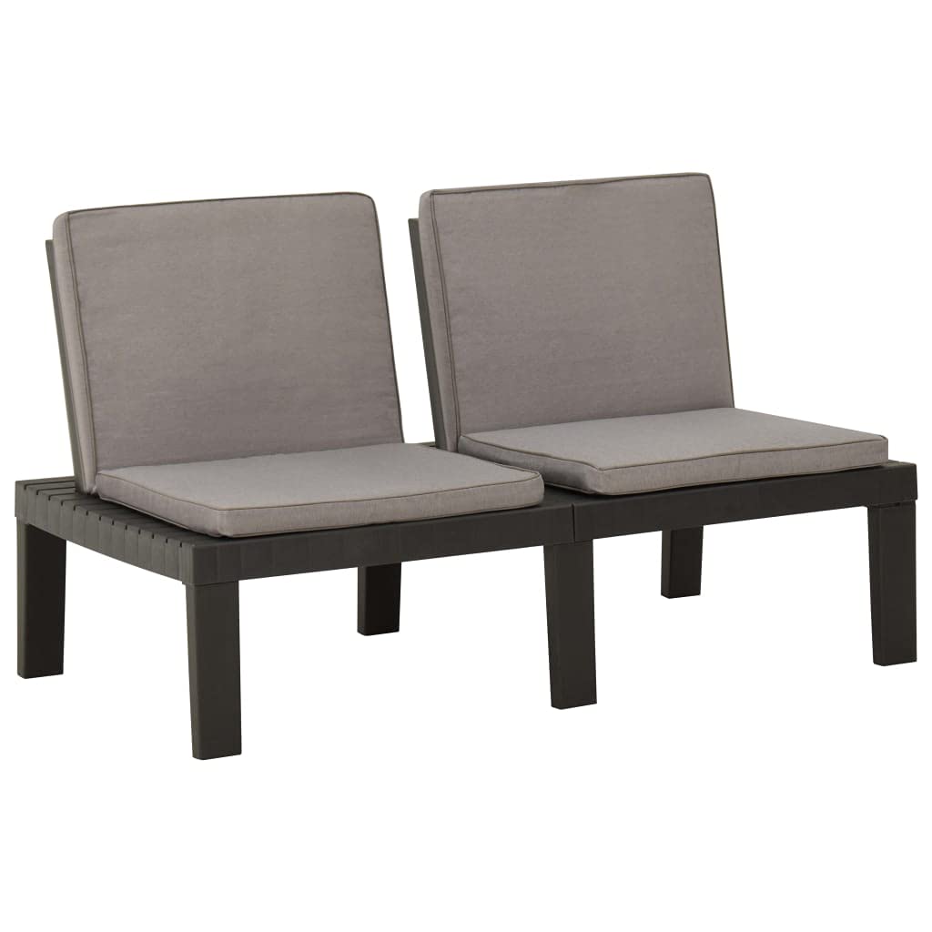Juego de 4 muebles de jardín de plástico gris con cojines, conjunto de asientos con respaldo, mesa estable para bebidas y aperitivos, hasta 110 kg por asiento, sofá de jardín de fácil cuidado