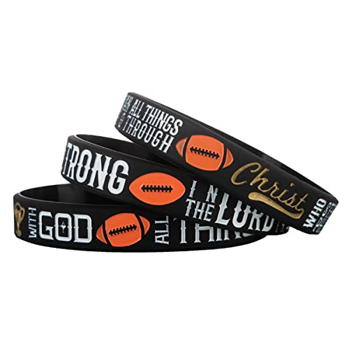Sainstone Football Silicone Motivational Wristbands, Power of Faith Rubber Inspirational Quote Bracelets for Men Women Sports Birthday Party Cheer Gifts Supplies Favors (3-pack)