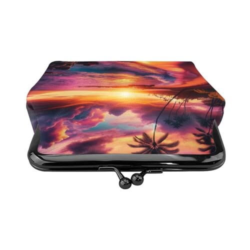 Pu Leather Buckle Coin Purse Hawaiian-Sunset-Wonder Girls Kiss-Lock Change Purse Wallets2