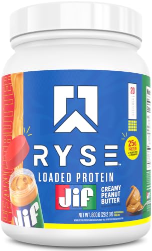 Image of Ryse Loaded Protein Powder - JIF Creamy Peanut Butter - 25g Whey Protein Isolate & Concentrate with Prebiotic Fiber & MCTs - Low Carb, Low Sugar, Digestive-Friendly - 20 Servings / 1.5 lb Tub