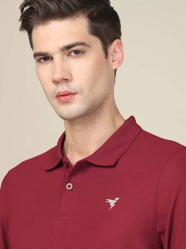 Image of TECHNOSPORT Mens Slim Fit Polyester Active Wear Collar Polo T-Shirt with Long Sleeves for Workout, Sports