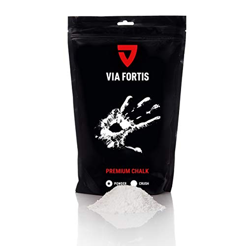 VIA FORTIS Premium Chalk (Picador y Polvo)  300 g Extra Fino de magnesio en Polvo en Bolsa Reutilizable  para un Mejor Agarre al Escalar, calistenia, Crossfit, Polvo (Fino)  300 g.