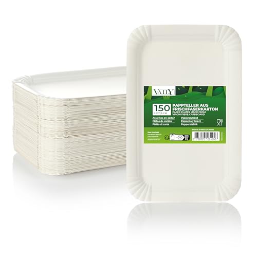 Vaily Platos de papel de 11 x 17,5 cm, rectangulares, paquete de 150 para pasteles y panecillos, desechables, para barbacoas, fiestas y cumpleaños, color blanco