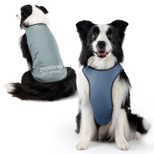 ExploreU Dog Shirt, Cooling Vest Lightweight Breathable, Dog T-Shirts All-Season Sun Protection Quick Dry Soft Stretchy Reflective Tank Top - Small Medium Large Dogs (Misty Glade+Water Drop, X-Large)